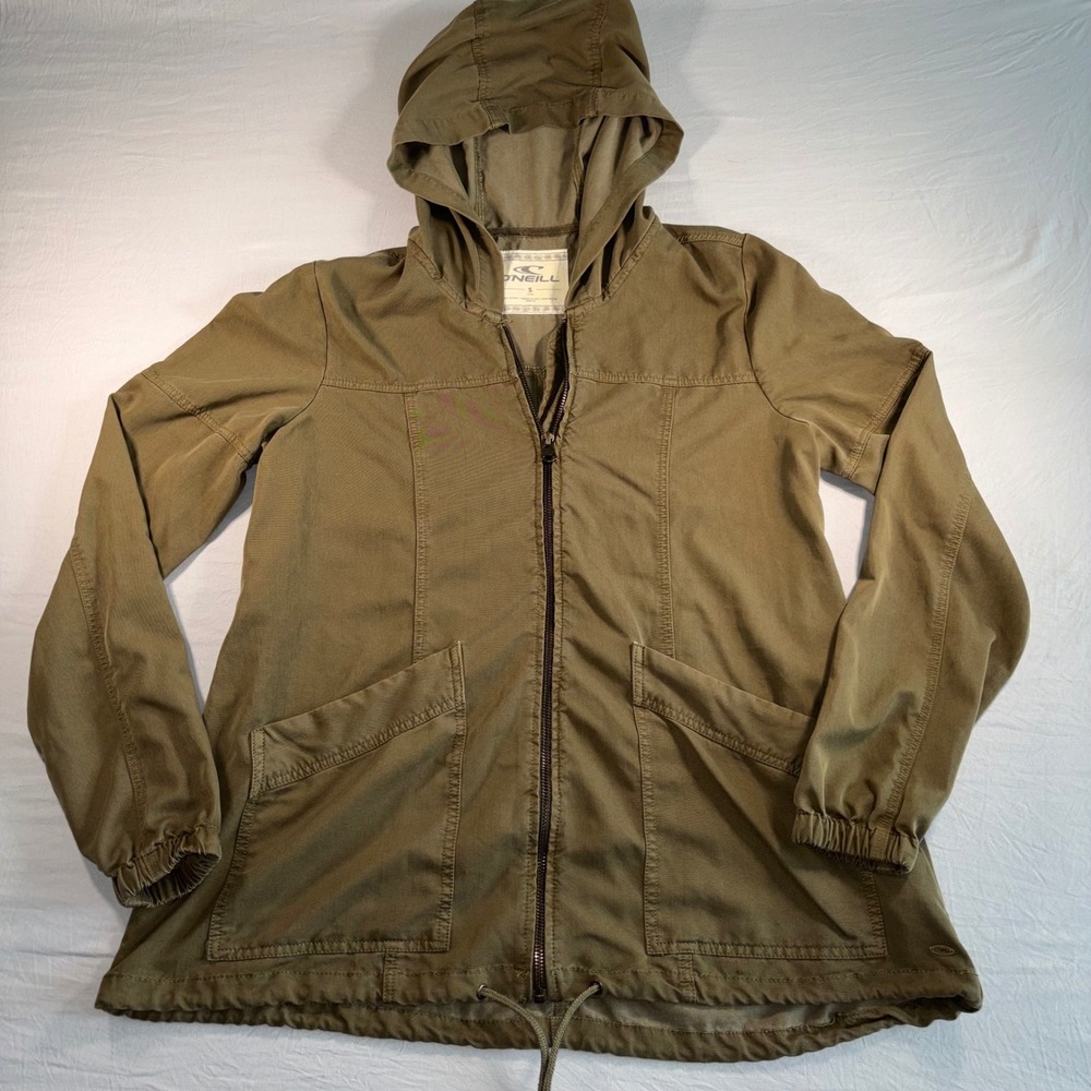 O'Neill Women Olive Green Hooded Lightweight Utility Jacket Full Zip Size Small